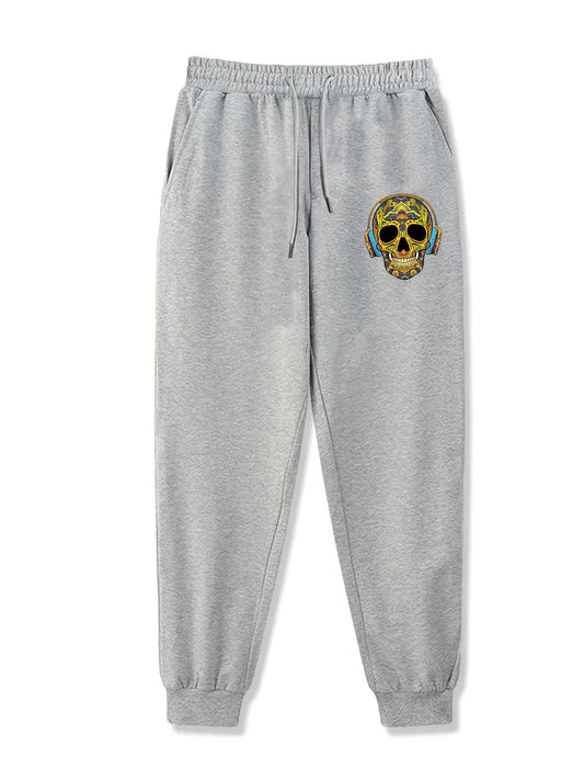 Skull Music Print Joggers Men's Stretch Sports Pants