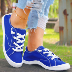 Women's Flat Canvas Shoes Lightweight Lace-up Casual Low Top Walking Shoes