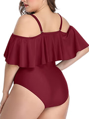  Off Shoulder Ruffle One Piece Swimsuit