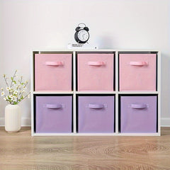 6pcs Fabric Drawer Storage Box Pink Purple Foldable Bin with Handle