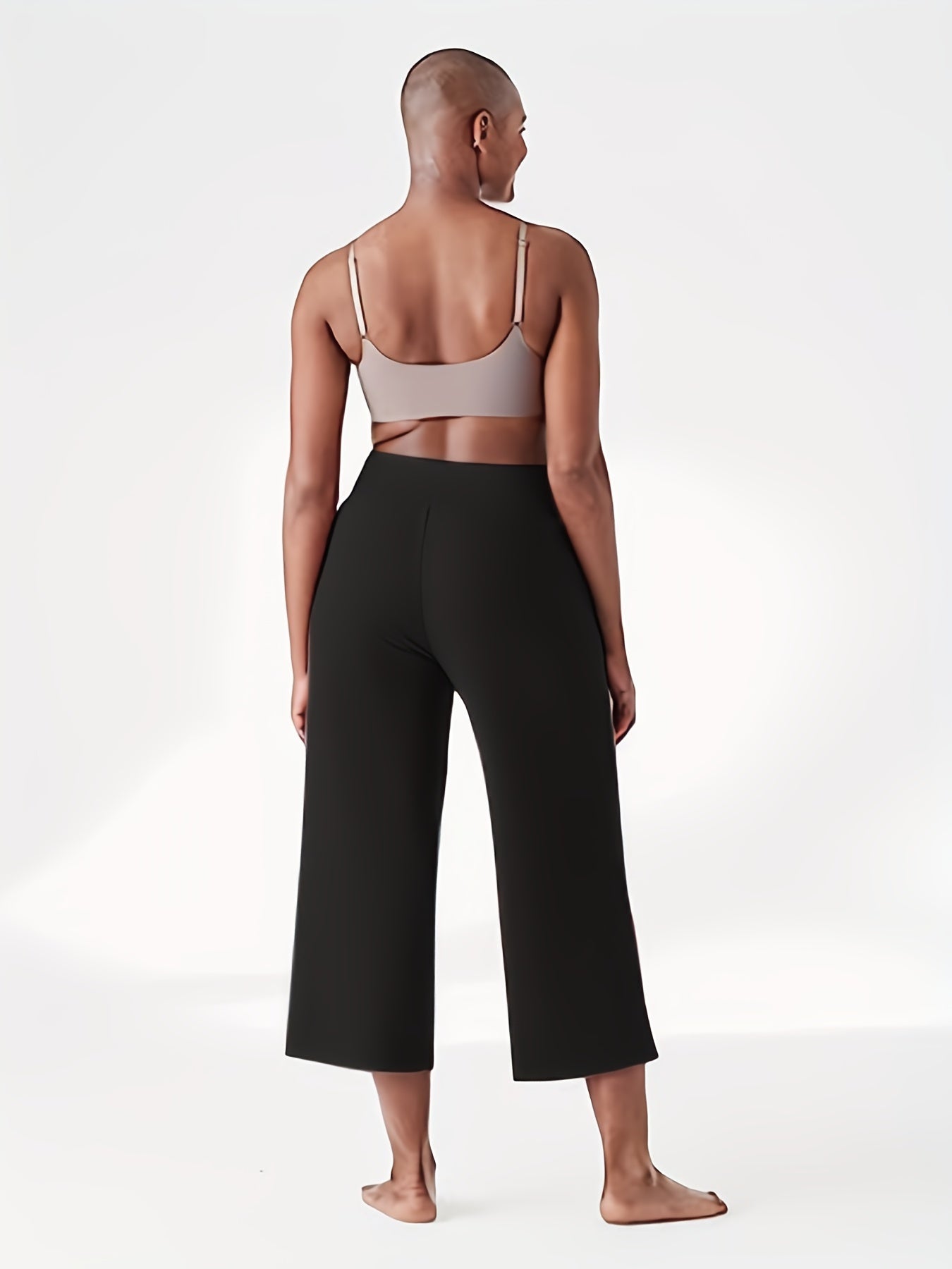  Solid High Rise Wide Leg Crop Trousers