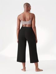  Solid High Rise Wide Leg Crop Trousers