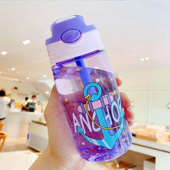 480ml Sports Water Bottle w/ Straw Hot Air Balloon Design Portable Travel Bottle