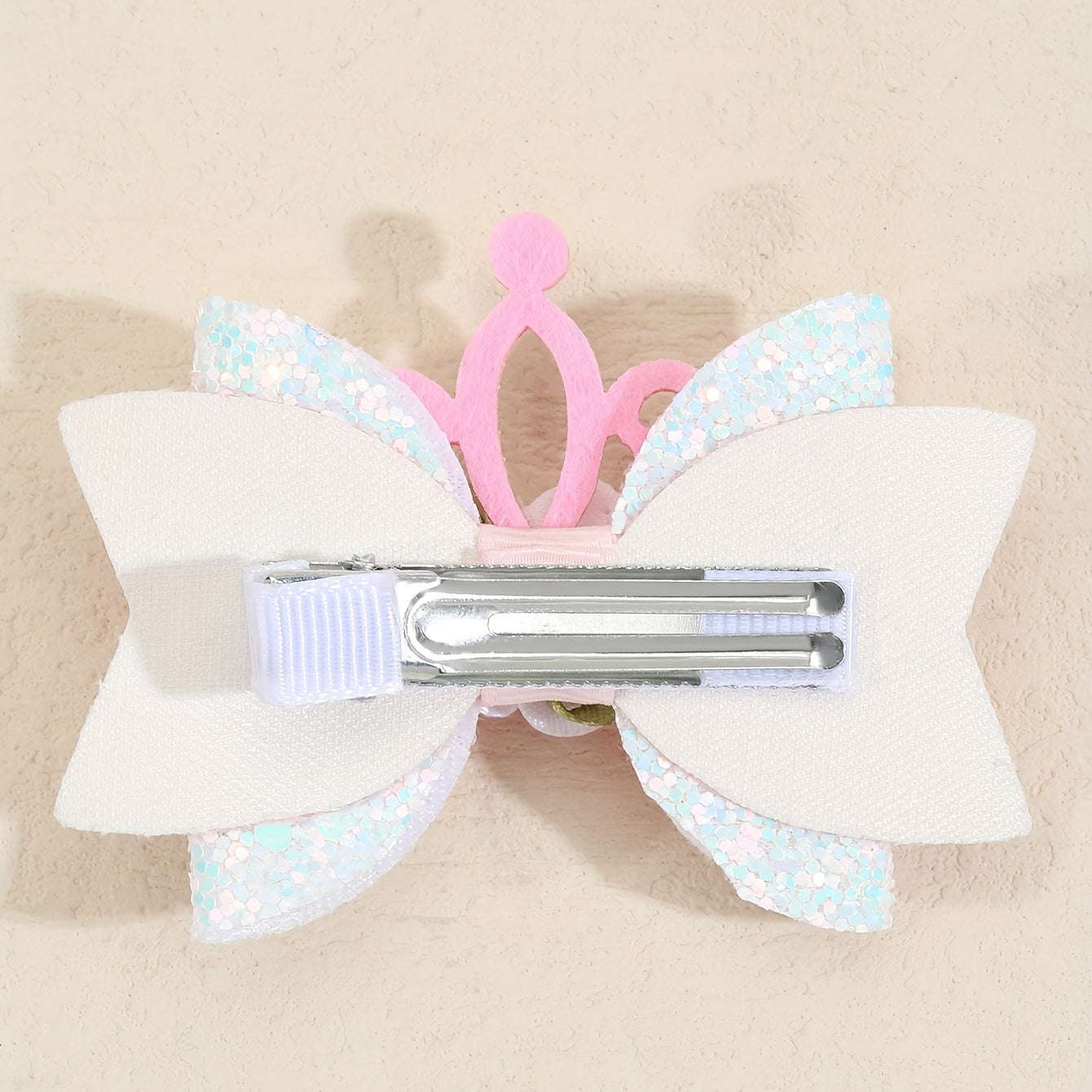 Pink Glitter Crown Bow Flowers Hair Clips for Baby Girls