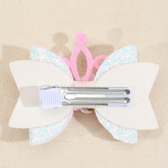Pink Glitter Crown Bow Flowers Hair Clips for Baby Girls