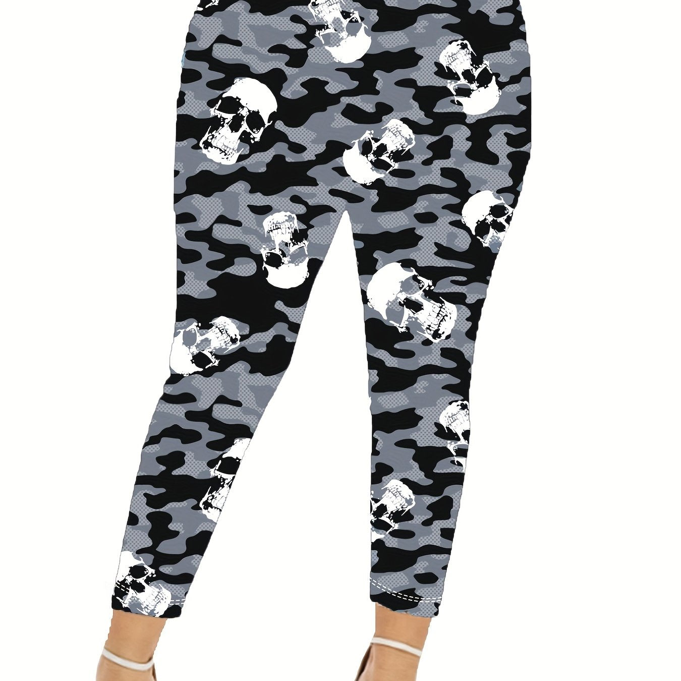Camo & Skull Print Skinny Leggings for Women