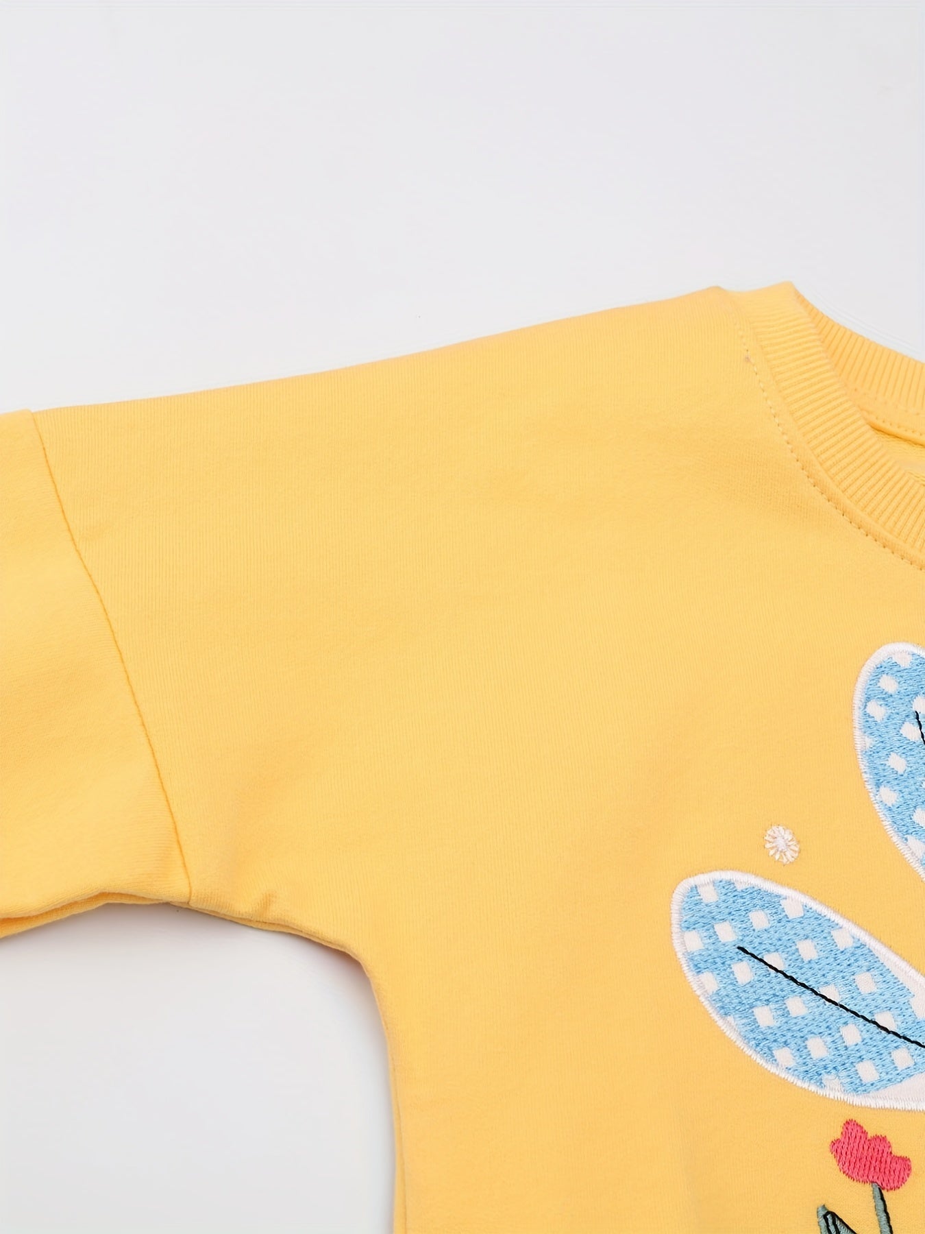 Girls' Bunny And Carrot Embroidery Sweatshirt Soft Comfy Long Sleeve Top