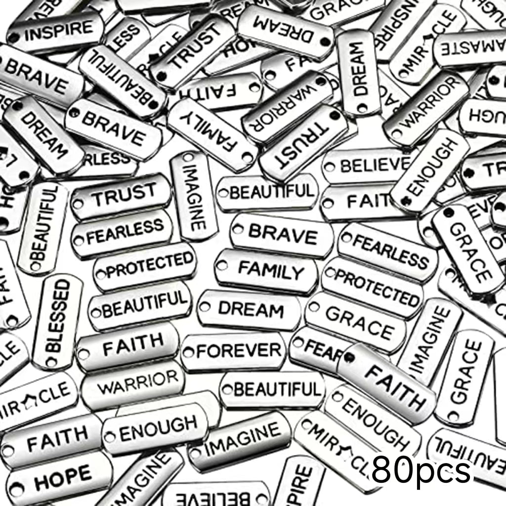 80pcs Word Charms Pendants for DIY Jewelry Making