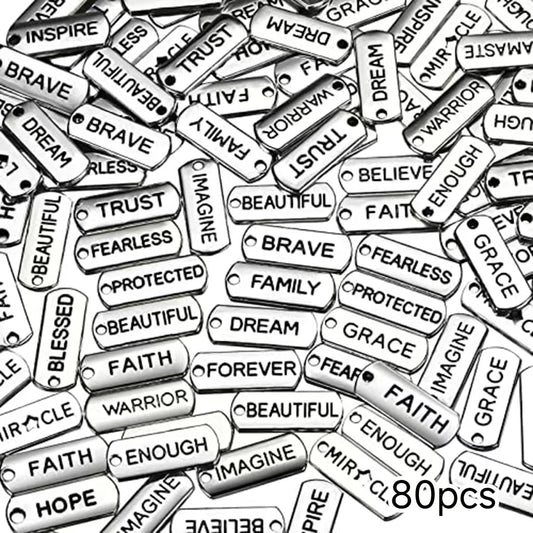 80pcs Word Charms Pendants for DIY Jewelry Making