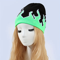 Y2K Flame Star Jacquard Beanie Hip Hop Knitted Warm Hat
