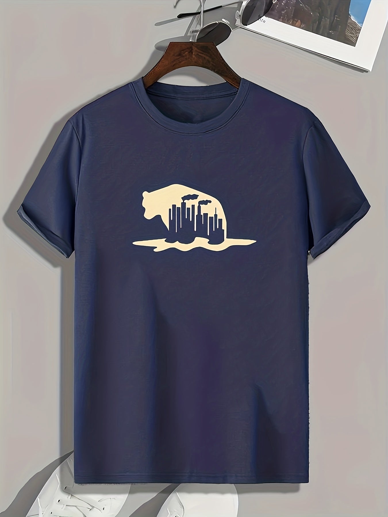 Bear Silhouette Print Men's Graphic t shirt Casual Comfy Tees For Summer