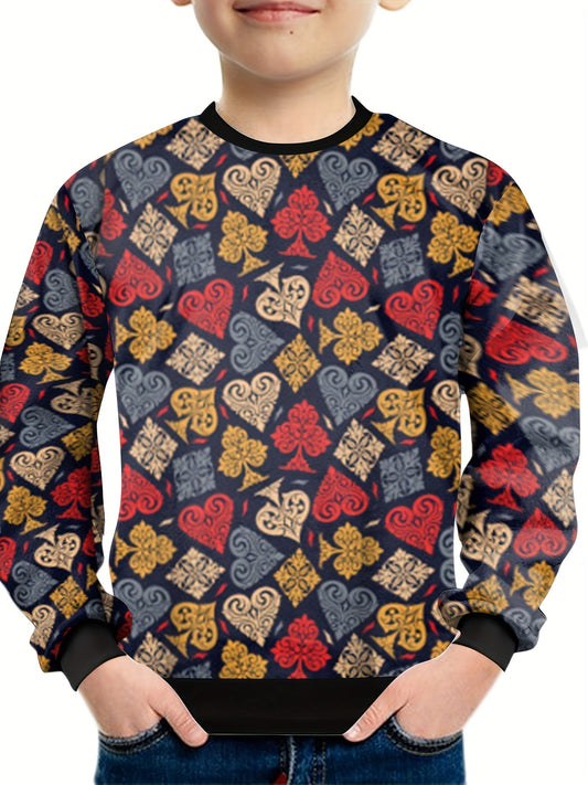 Boys Pattern Print Sweatshirt Long Sleeve Pullover Top