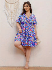  Ditsy Floral Print Butterfly Sleeve A Line Dress