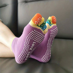 Anti Slip Yoga Socks with Extra Grip for Pilates Barre Ballet - Rainbow Colors