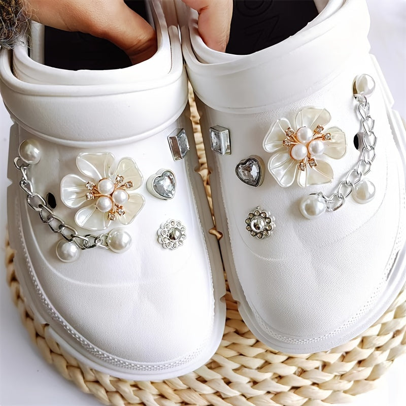 12pcs Shoe Accessories Rhinestone Pearl Set Removable Chain Decorative Buckle