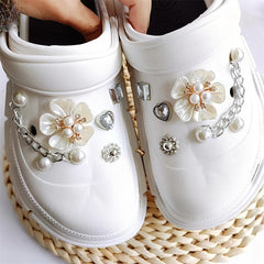 12pcs Shoe Accessories Rhinestone Pearl Set Removable Chain Decorative Buckle