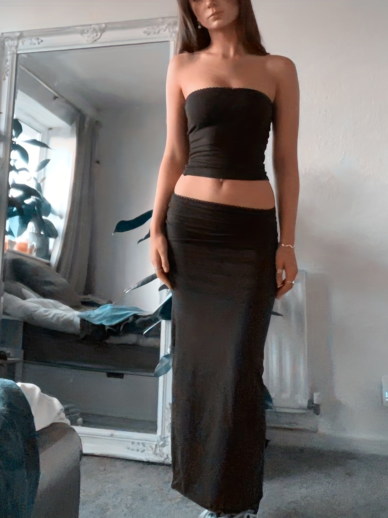 Sexy Two-piece Set Off Shoulder Tube Top & Maxi Skirt