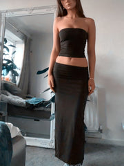 Sexy Two-piece Set Off Shoulder Tube Top & Maxi Skirt