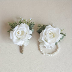 Artificial Rose Wrist Flowers & Men's Chest Flowers for Wedding Dance Party