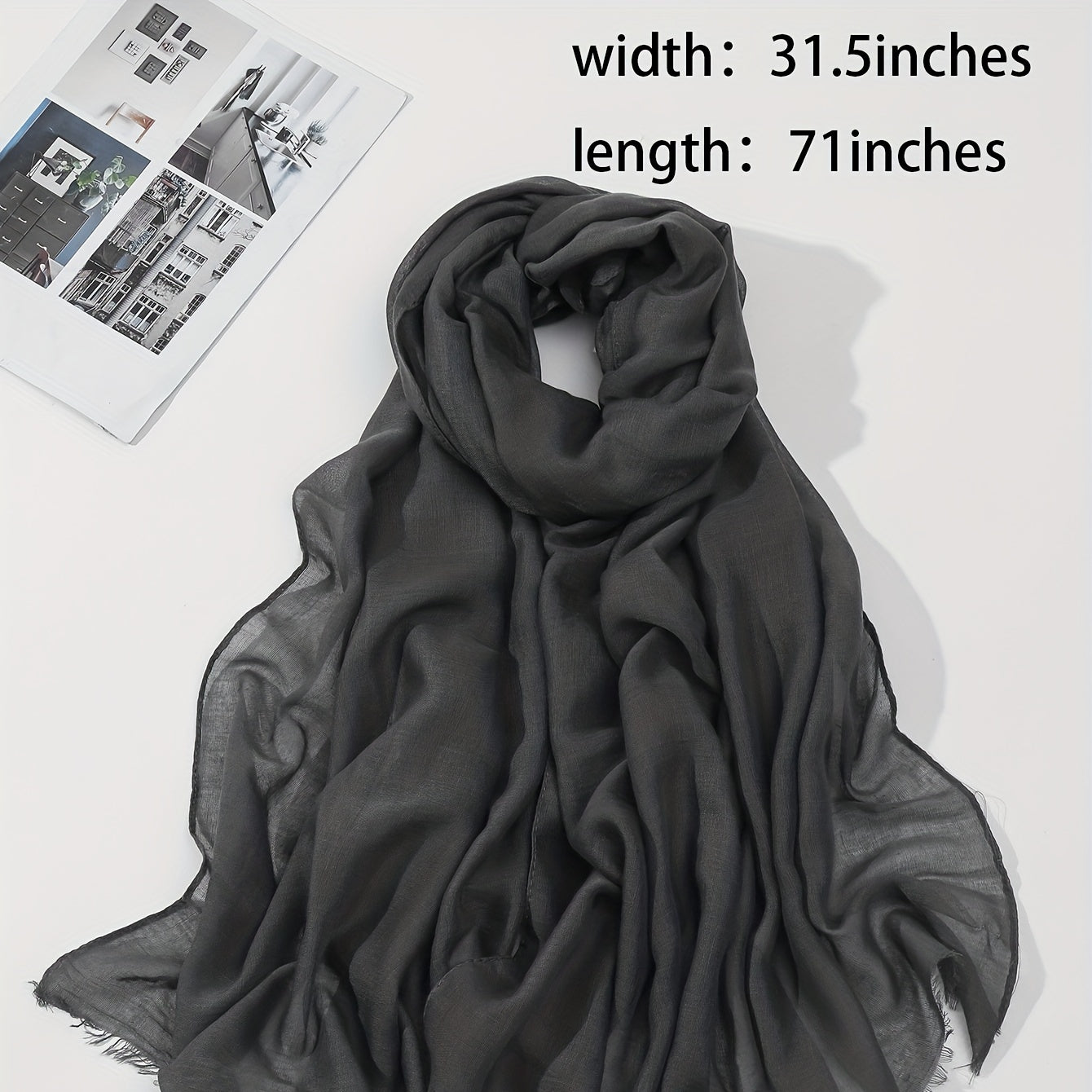 Minimalist Solid Raw Trim Scarf Casual Style Polyester Scarf Shawl