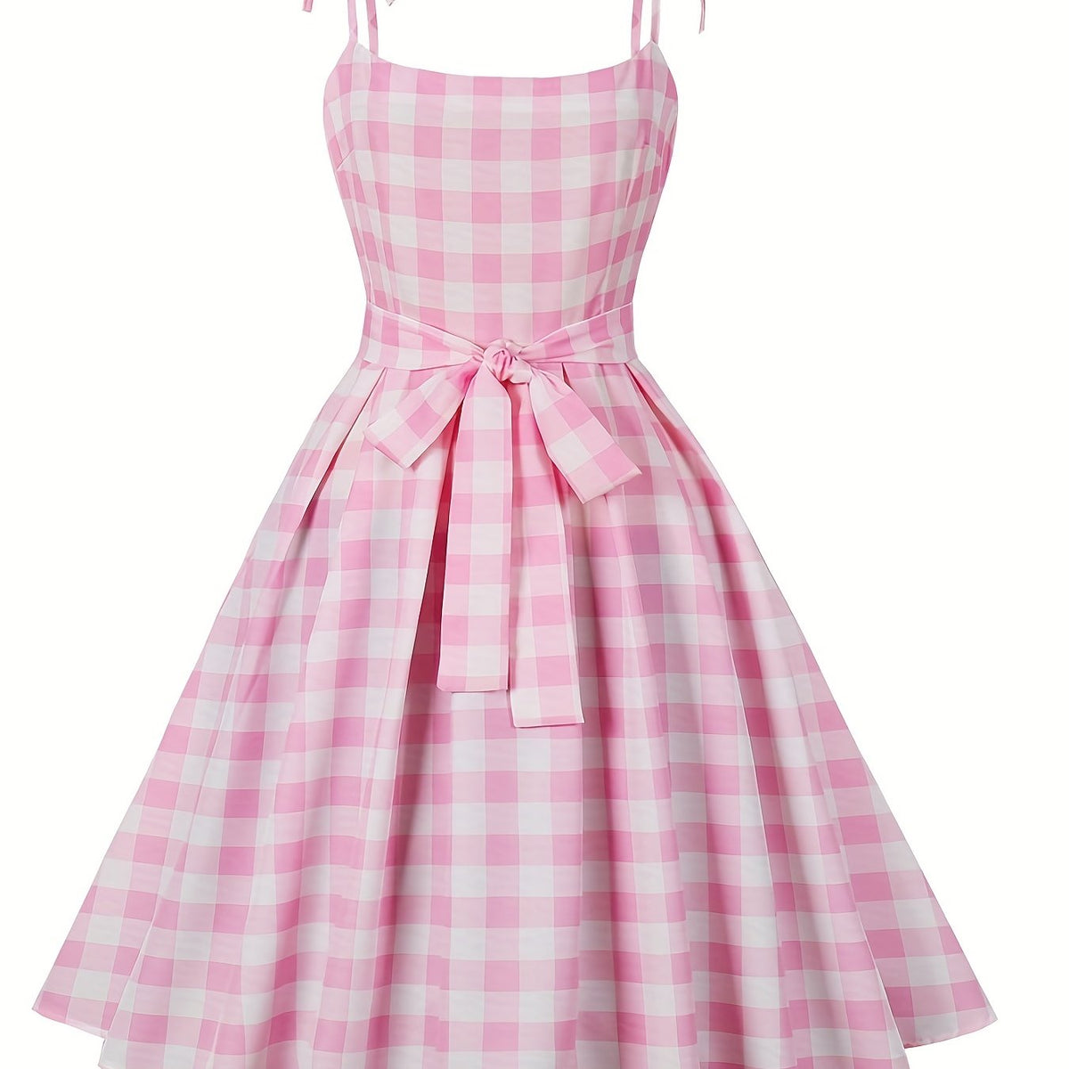 Plus Gingham Tie-Shoulder Cami Dress with Belt