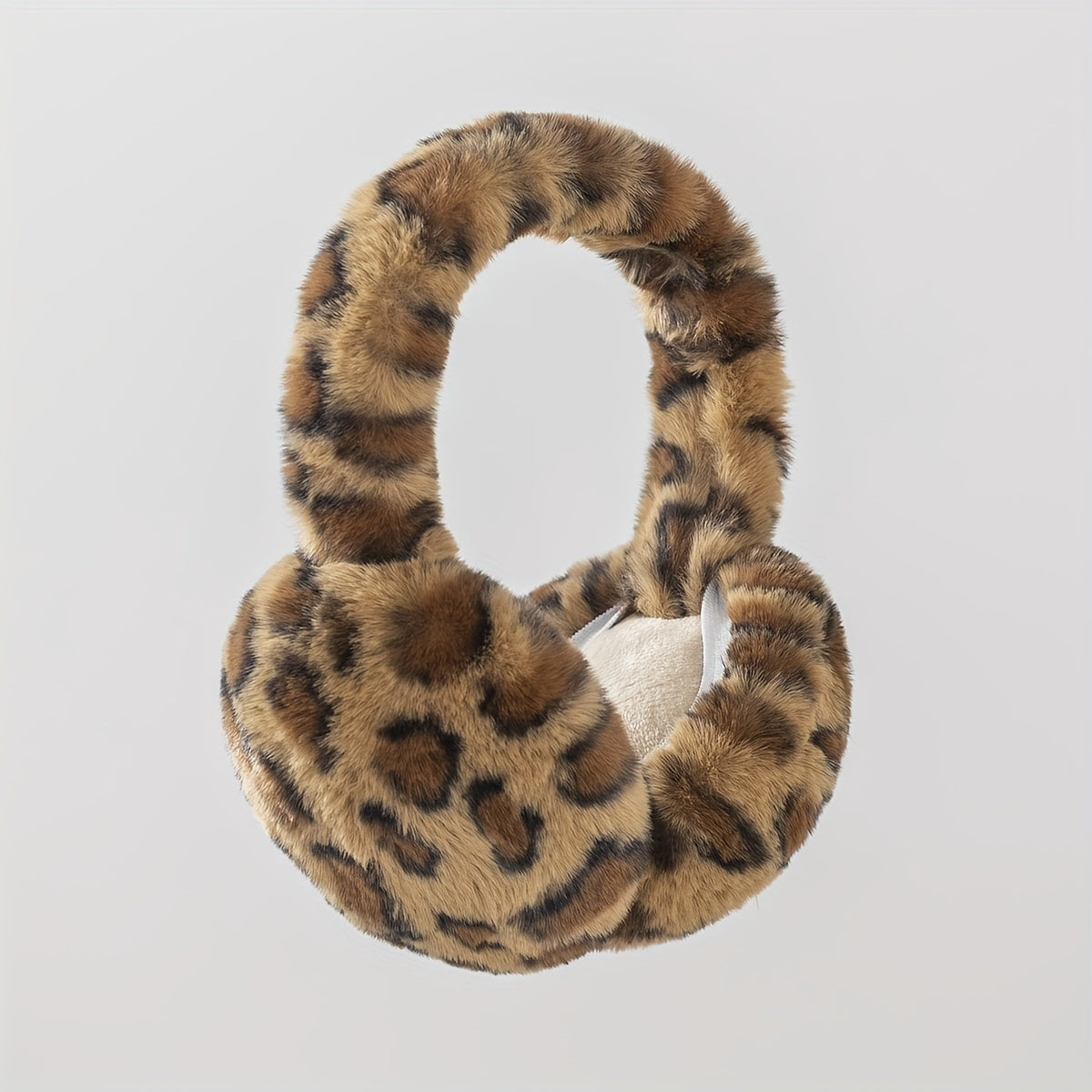 Leopard Print Earmuffs Soft Warm Polyester Brown