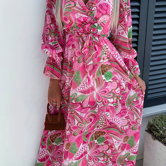  Allover Print Flounce Sleeve Maxi Dress