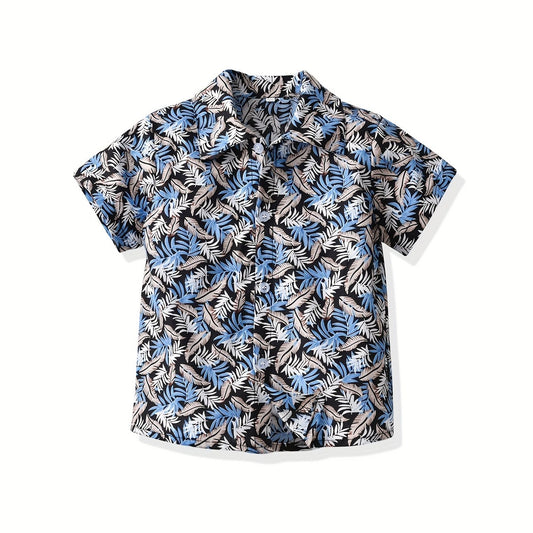 Boys Feather Print Shirt for Vacation Beach Kids Summer Clothes