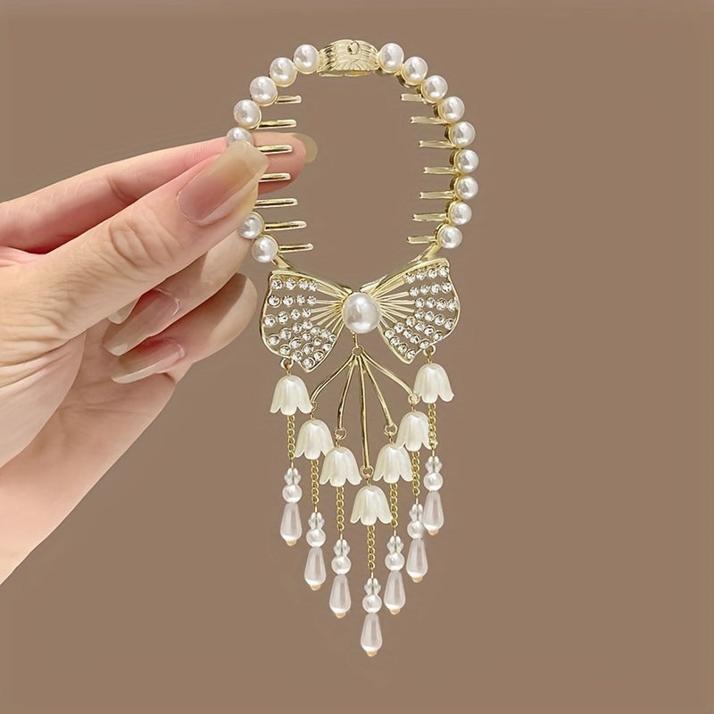 Retro Tassel Bun Buckle Glitter Hair Claw Lily & Bow Hair Accessories Gift