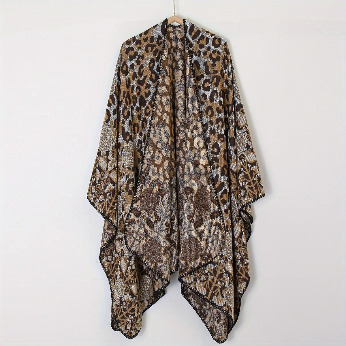 Leopard Print Blanket Shawl Vintage Flower Pattern Warm Cape