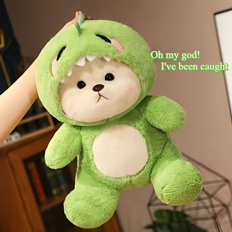 9.84in Plush Bear Toy in Green Dinosaur Costume
