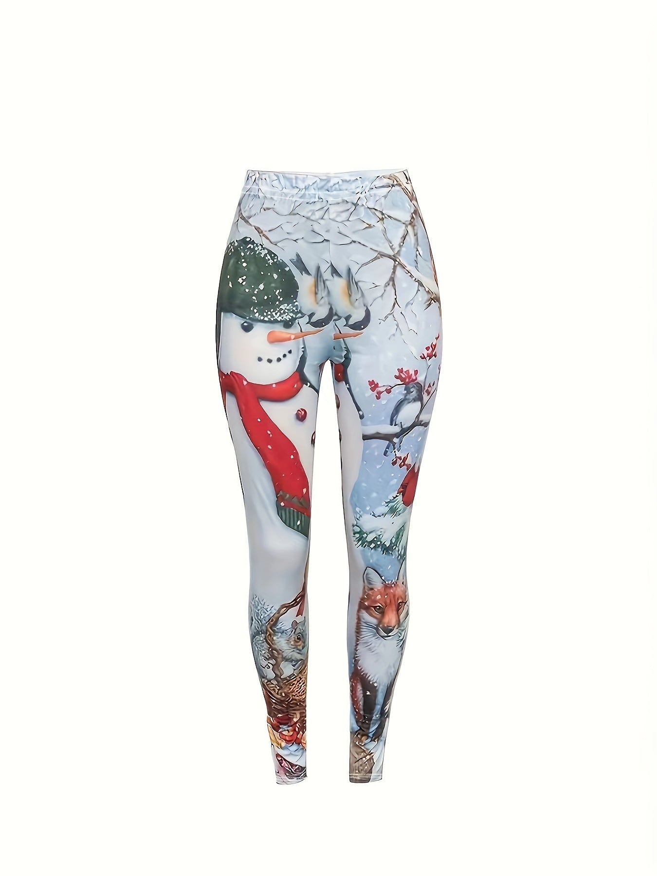 Women's Plus Snowman & Fox Print Skinny Trousers