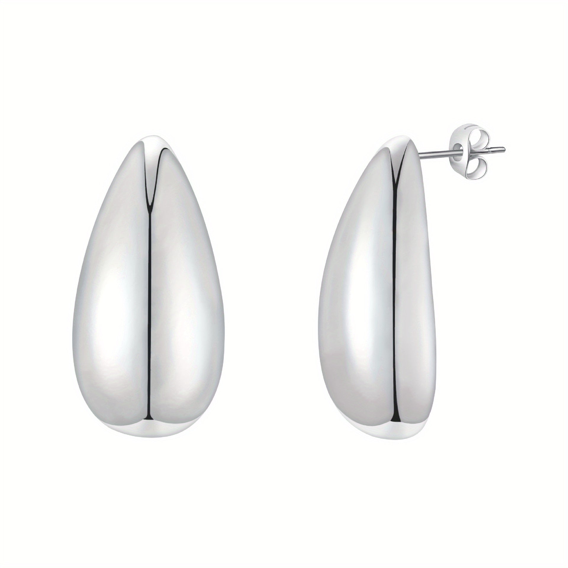 Melon Seed Water Drop Stud Earrings Minimalist Golden Silver Chunky