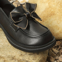 Women's Bowknot Chunky Heel Loafers Slip On Shoes