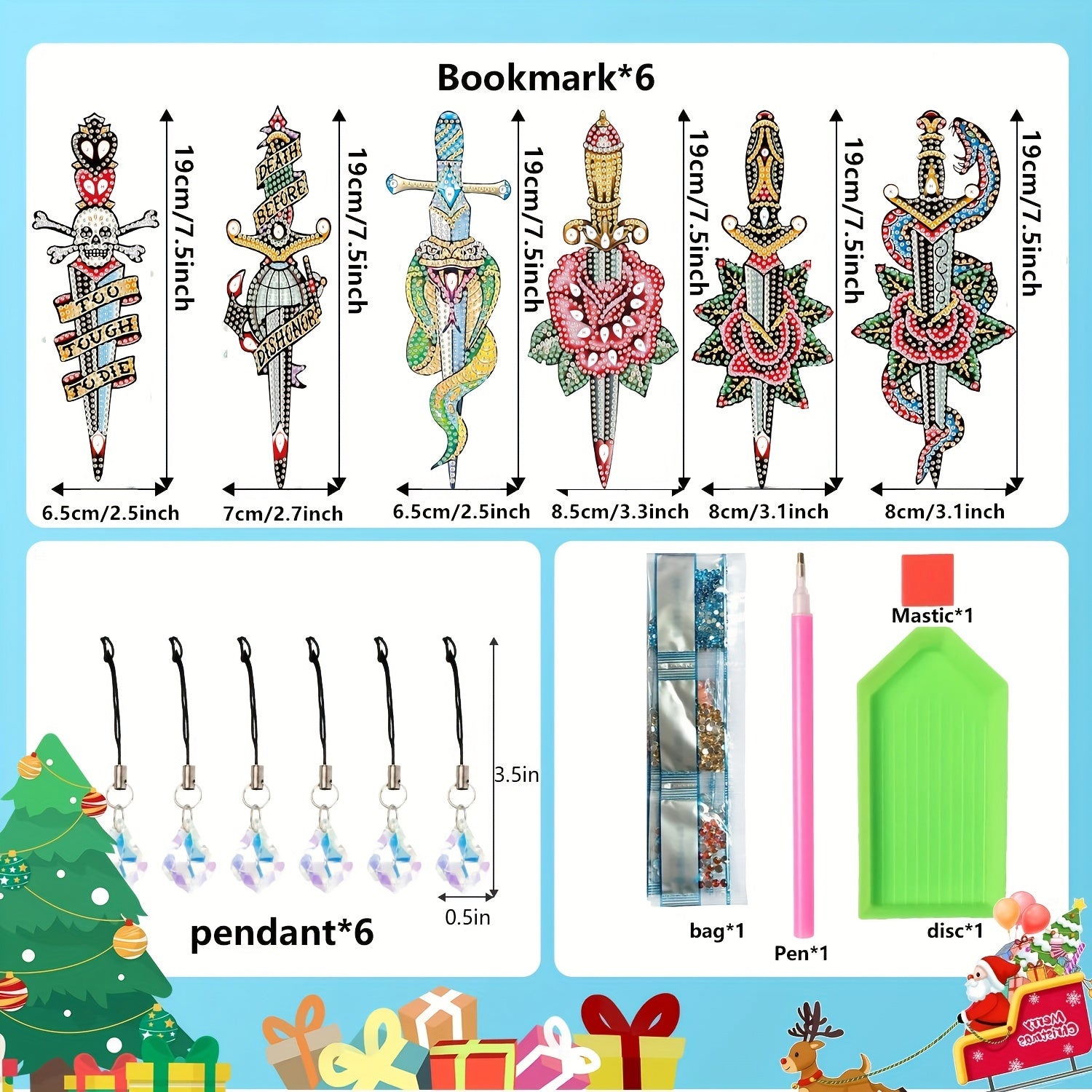 6 Pack Diamond Painting Bookmarks DIY with Tassels Resin Rhinestone Set