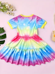Kid Girls Unicorn Dress Short Sleeve Casual Kids Outfit