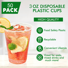 50 Pcs 3 Oz Transparent Plastic Cups for Hot and Cold Drinks - Eco-Friendly
