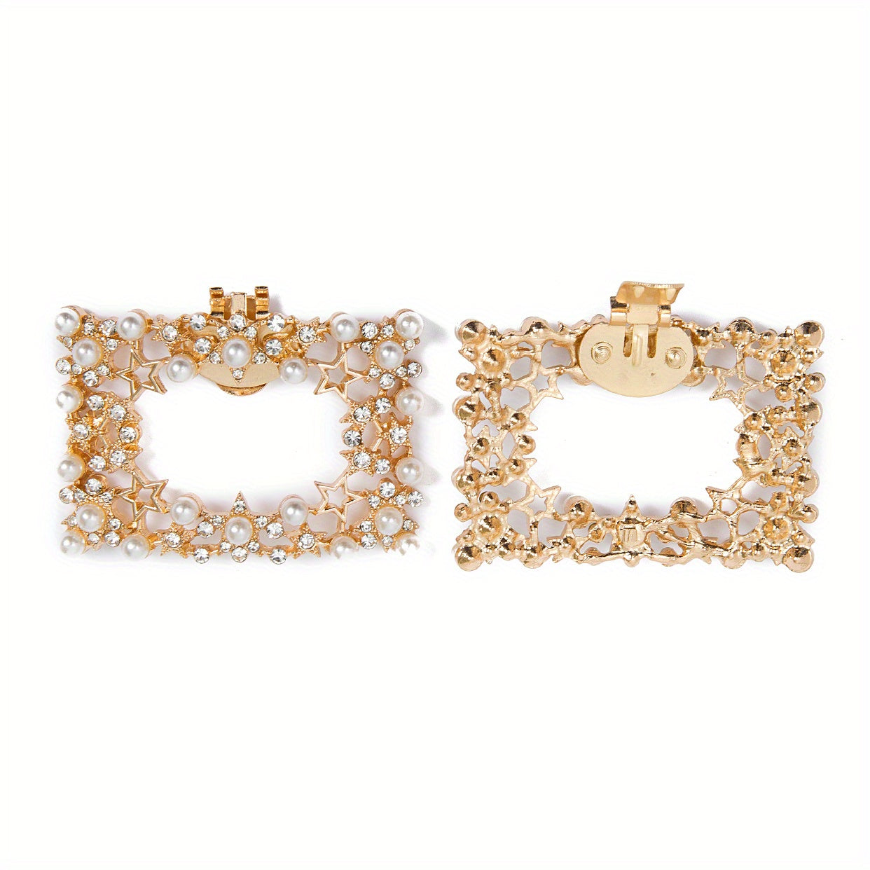 2pcs Faux Pearl Square Shoe Clips Detachable Shoe Buckles For High Heels