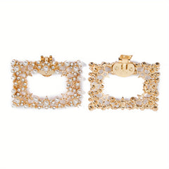 2pcs Faux Pearl Square Shoe Clips Detachable Shoe Buckles For High Heels