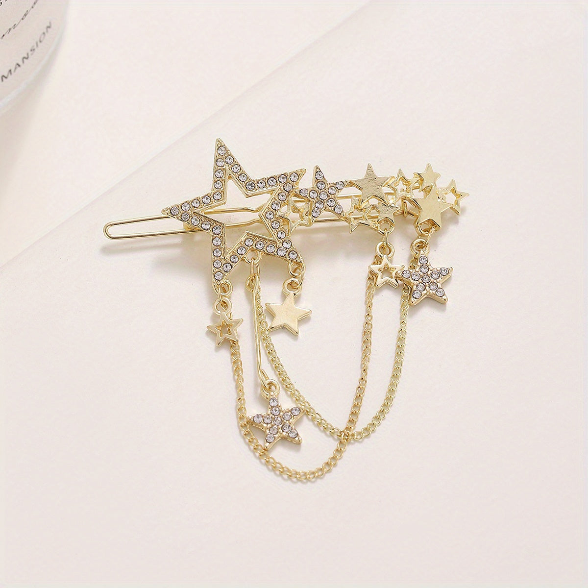 Star Shape Rhinestone Hair Clip with Tassel Chain, Women Hair Accessory