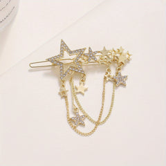 Star Shape Rhinestone Hair Clip with Tassel Chain, Women Hair Accessory