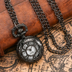 Hollow Flower Cover Pocket Watch Quartz Movement Necklace Chain