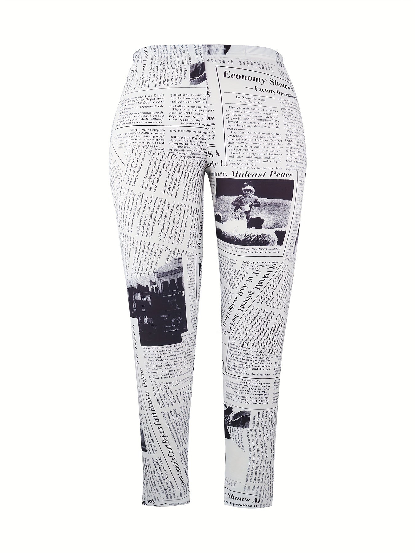 Newspaper Print High Waist Bodycon Leggings