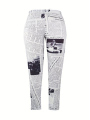 Newspaper Print High Waist Bodycon Leggings