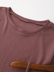 Waffle Lounge Set Long Sleeve Crew Neck Top & Shorts Women's Loungewear