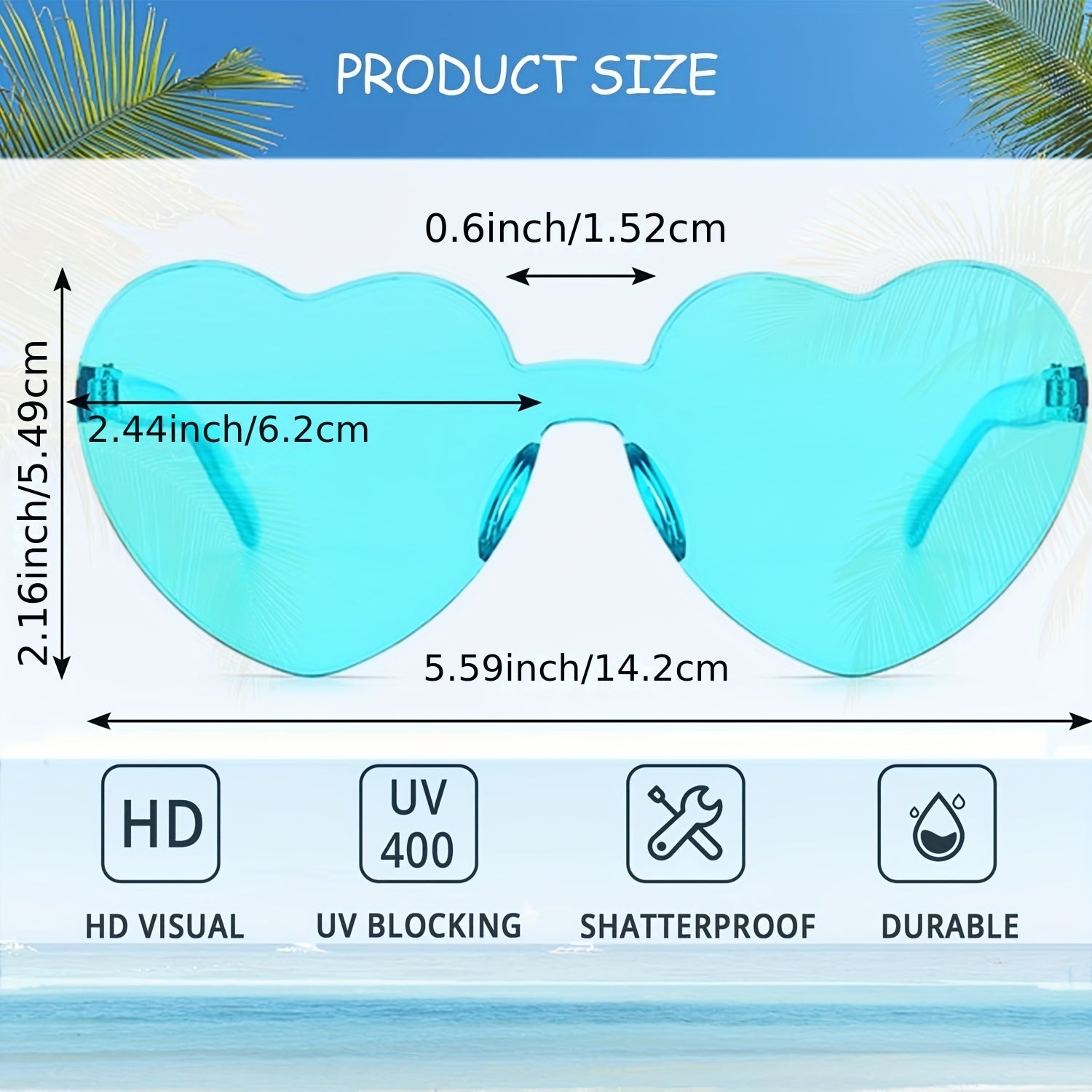 10pcs Candy Heart Sunglasses One piece Decorative Sun Shades Summer Beach Party