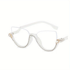 Semi Rimless Cat Eye Glasses Rhinestone Decor Clear Lens Stylish