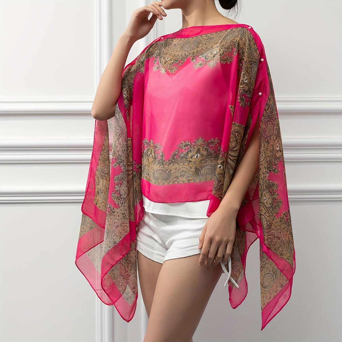 Paisley Print Gauze Shawl Sunproof Cover Up Loose Wrap Cardigan