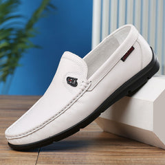 AORENTOU Men's Leather Loafers Lightweight Slip On Flat Shoes