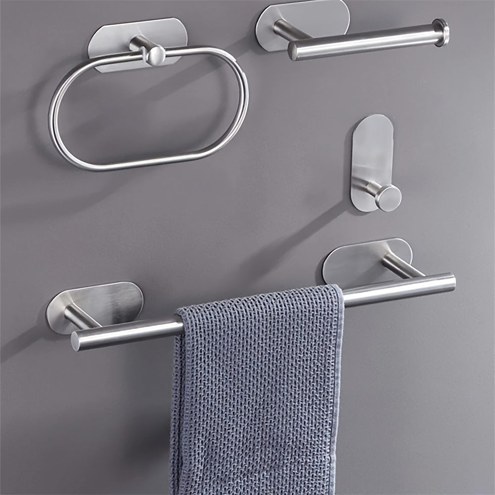 4pc Stainless Steel Bathroom Accessories Set Towel Bar Ring Holder Hooks